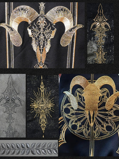 [Reservierungsschluss 13. September] Schwarz-goldener Gothic-Prinzen-Cape-Mantel mit königlicher Stickerei – 2 Stoffoptionen