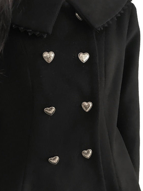 Metal Heart Black Wool Witchtail Coat