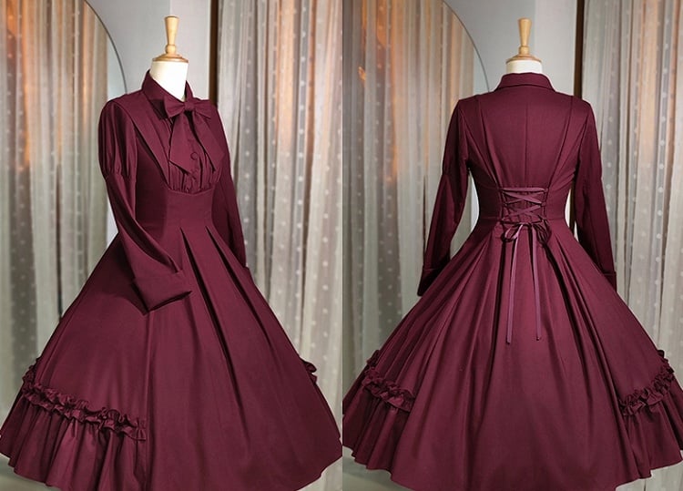 【12月9日予約締切】エレガントロングスリーブフリルリボンドレス