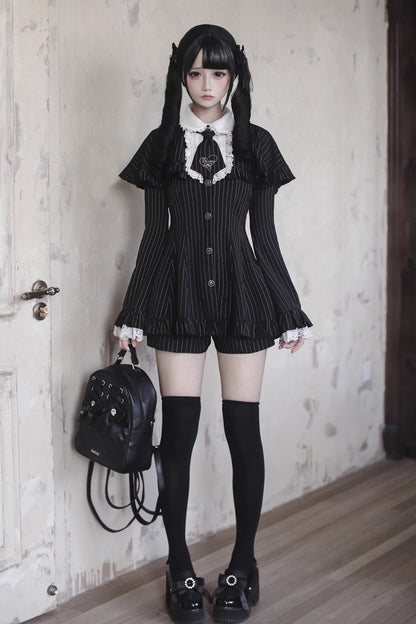 [Deadline for reservations: November 5] Gothic Stripe Subculture Cape Suit Set + Hair Band + Hair Clip