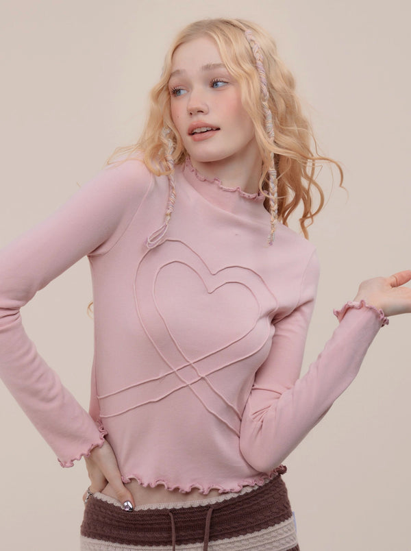 アメリカンレトロラブタートルネックスリムニット