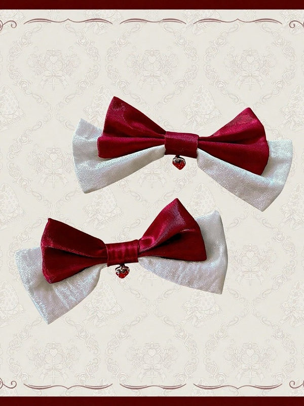 【11月4日予約締切】Strawberry Print Sweet Lolita And Gothic Lolita Series Accessories (Bonnet, Headband, Bone Embroidered Ribbon Brooch, Pair Of Ribbon Hair Clips)