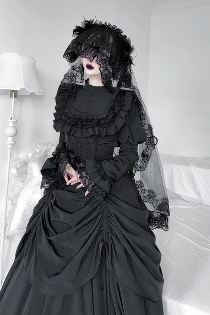 【1月3日予約締切】Return of the Witchesダークゴシックローズラッフルトップス＋プルアップコルセットスカート