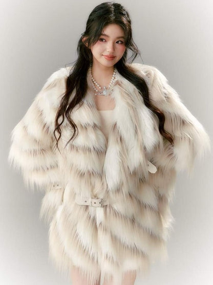 Marbled Milky Over Fur Coat