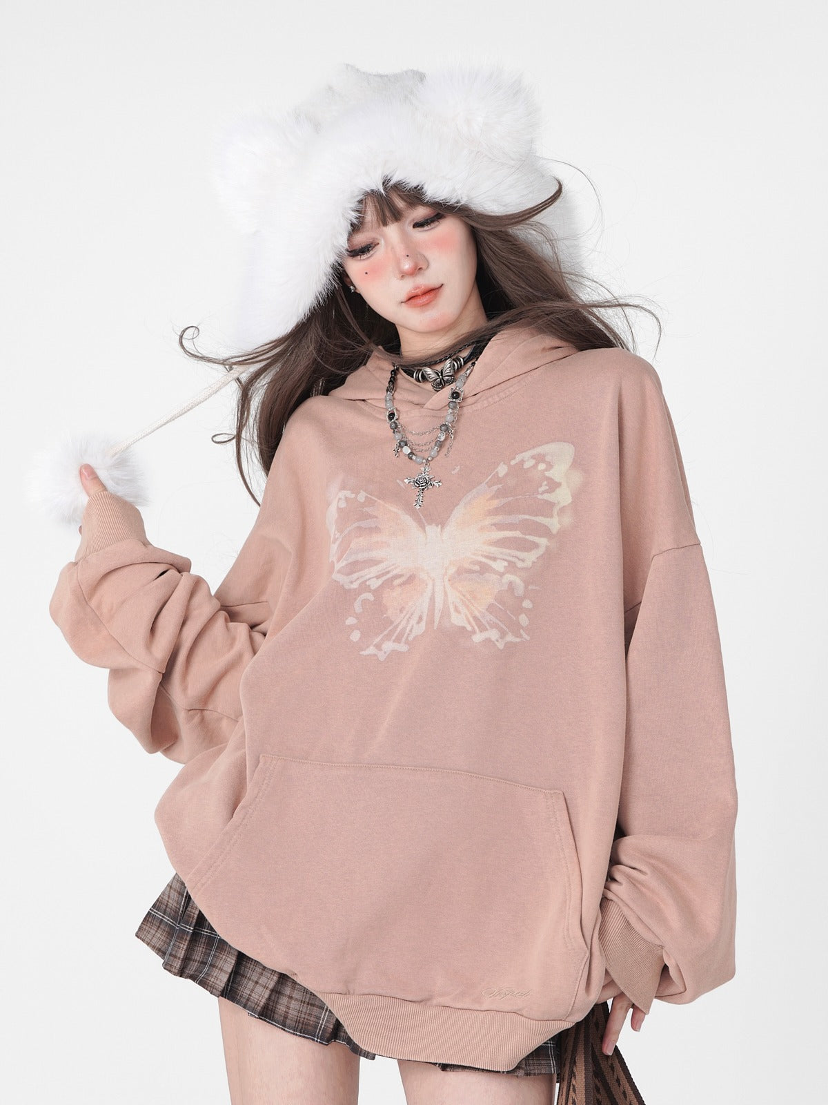 Butterfly Design Cocoa Hooded Hoodie