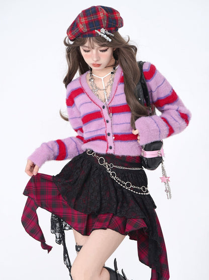 Dark Pop Border Short Knit Cardigan