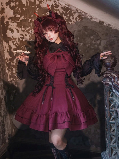 【12月26日予約締切】ゴシックロリータダークカラーストライプリボンサスドレス