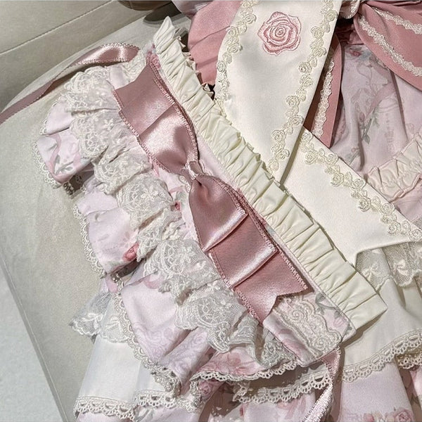 [Pre-order Deadline: September 7] Pink and Blue Romantic Rose Print Sweet Lolita Series Accessories (hairband, Flower Ribbon Brooch, Sash with Flower Ribbon Brooch, Detachable Lace Sleeves)