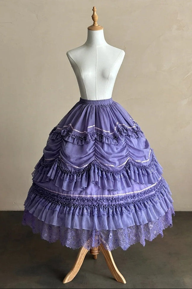 【9月13日予約締切】Purple/Dark Purple Gothic Lolita Tiered Lace Ruffle Skirt