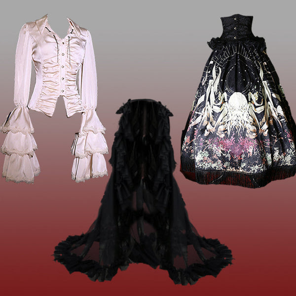 クトゥルフゴシックダークロリータシャツ+スカート+テール+コルセット
