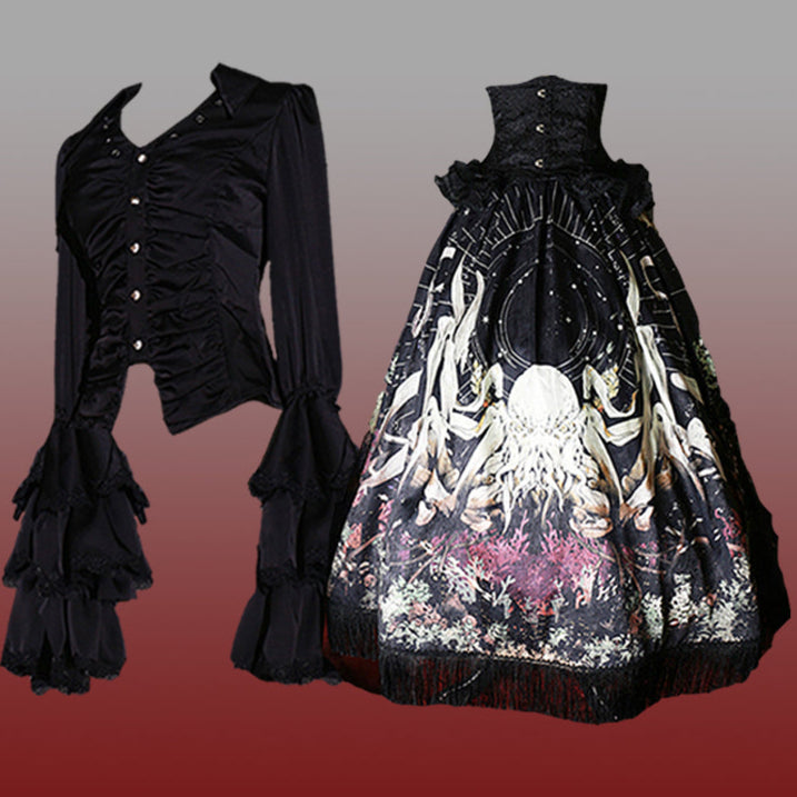クトゥルフゴシックダークロリータシャツ+スカート+テール+コルセット