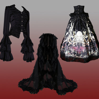クトゥルフゴシックダークロリータシャツ+スカート+テール+コルセット
