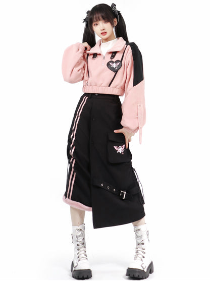 Hot Galaxy lambswool motorcycle collar jacket design top and skirt suit