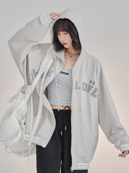 Fluffy Logo Hoodie Sweatshirt Zip Jacket