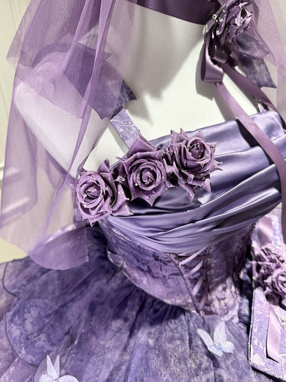 [Pre-order Deadline: May 23] Wisteria Purple Ribbon Tulle Tiered Fairy Corset JKS Dress