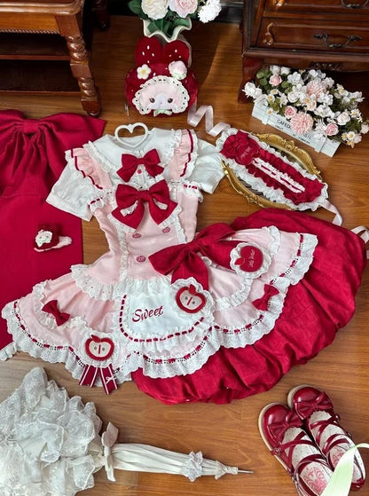 [3월 31일 예약마감] 스위트 애플 메이드 드레스 셋업 + 백 리본 트레인 + 헤어밴드