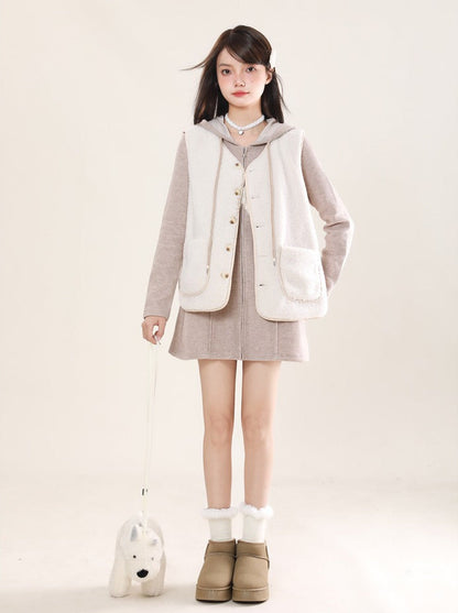 butterfly hooded zip knit dress