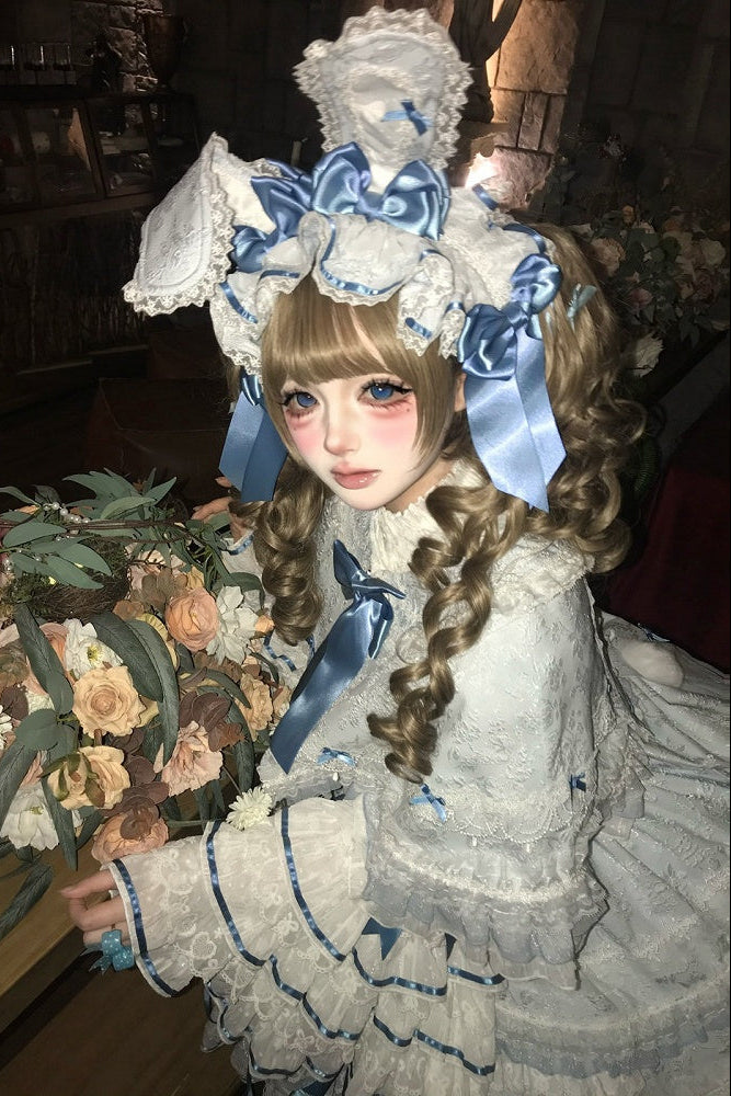 [Pre-order Deadline: July 13] Blue x White / Red x Pink Sweet Lolita Rabbit Series Accessories (Rabbit Ears Headband Tail Ribbon Train)