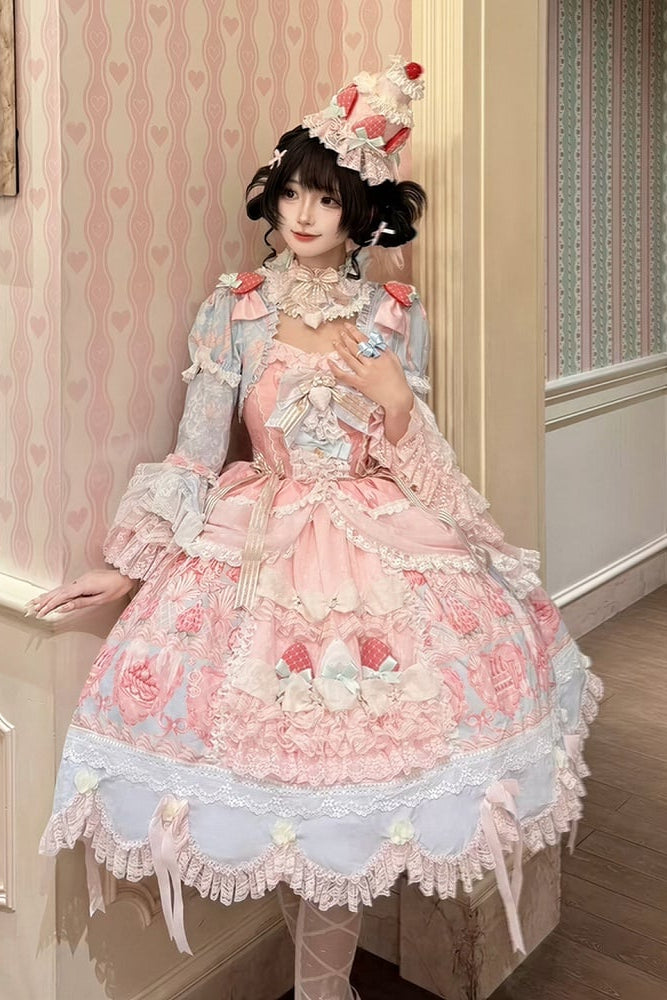 【6月26日予約締切】ストロベリーエンジェルスイートロリータプルアップチュールレイヤードOpドレス（ベルスリーブ付き）