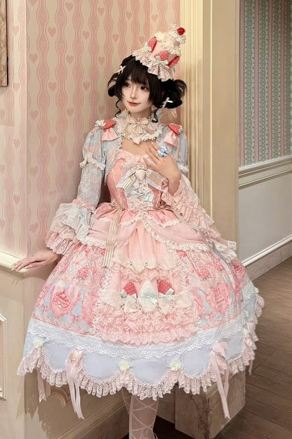 【6月26日予約締切】ストロベリーエンジェルスイートロリータプルアップチュールレイヤードOpドレス（ベルスリーブ付き）