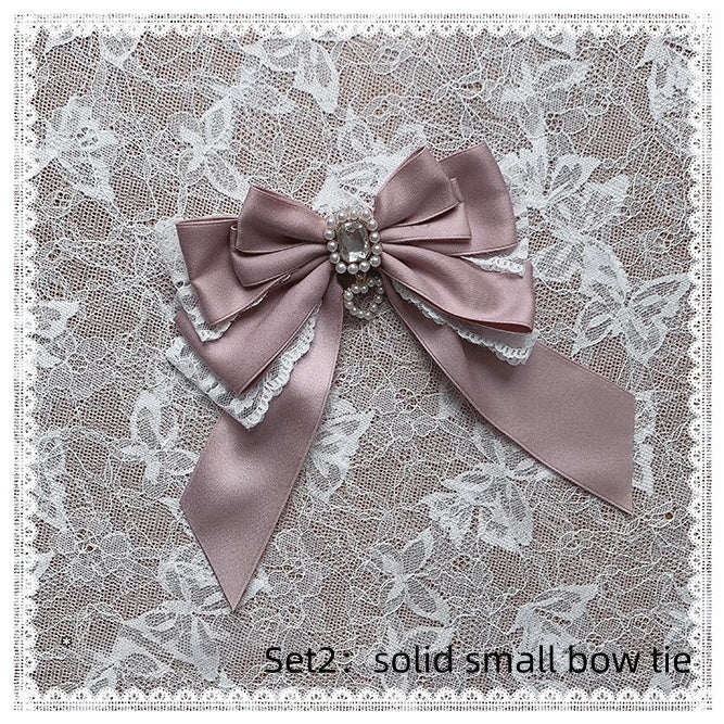 【8月30日予約締切】Pink and white rabbit print lace sailor collar Op dress +pleated dress skirt set＋ 3 Styles of Bow Tie Available