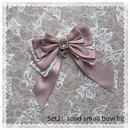 【8月30日予約締切】Pink and white rabbit print lace sailor collar Op dress +pleated dress skirt set＋ 3 Styles of Bow Tie Available