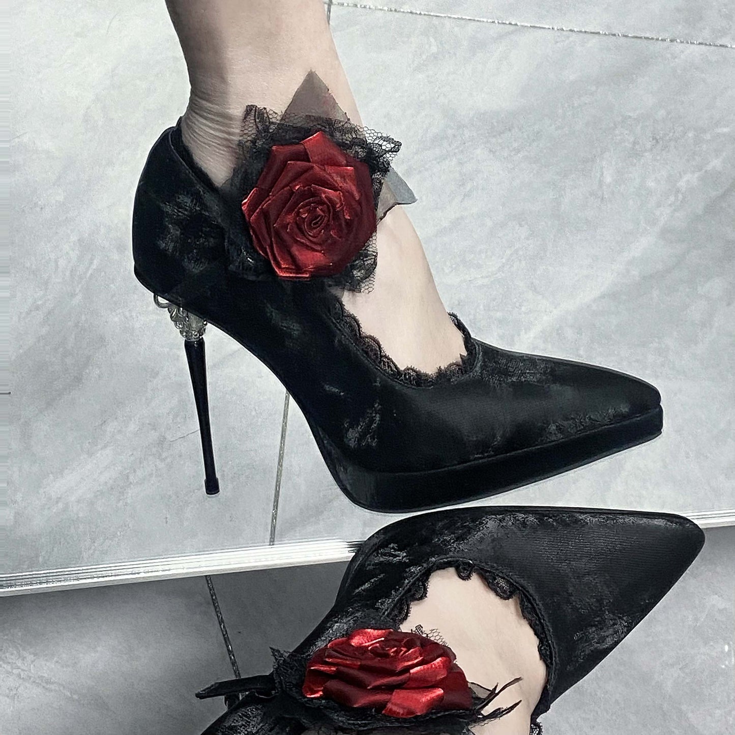 Gothic Rose Pointed Toe High Heels