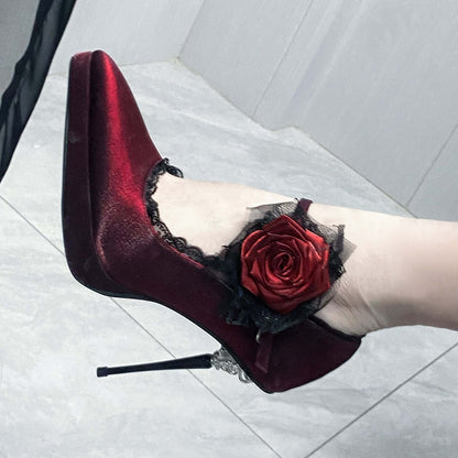 Gothic Rose Pointed Toe High Heels