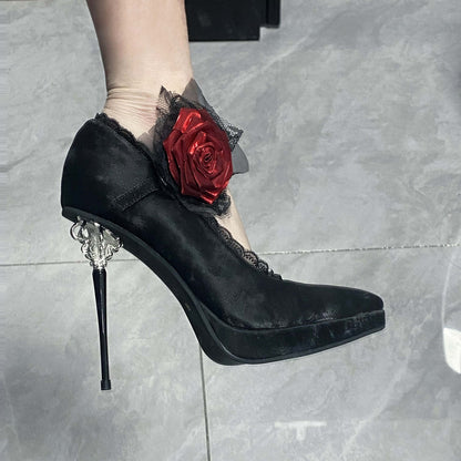 Gothic Rose Pointed Toe High Heels