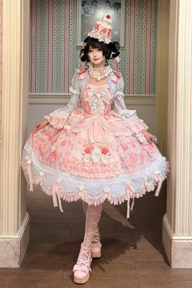 【6月26日予約締切】ストロベリーエンジェルスイートロリータプルアップチュールレイヤードOpドレス（ベルスリーブ付き）