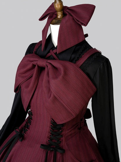 【12月26日予約締切】ゴシックロリータダークカラーストライプリボンサスドレス