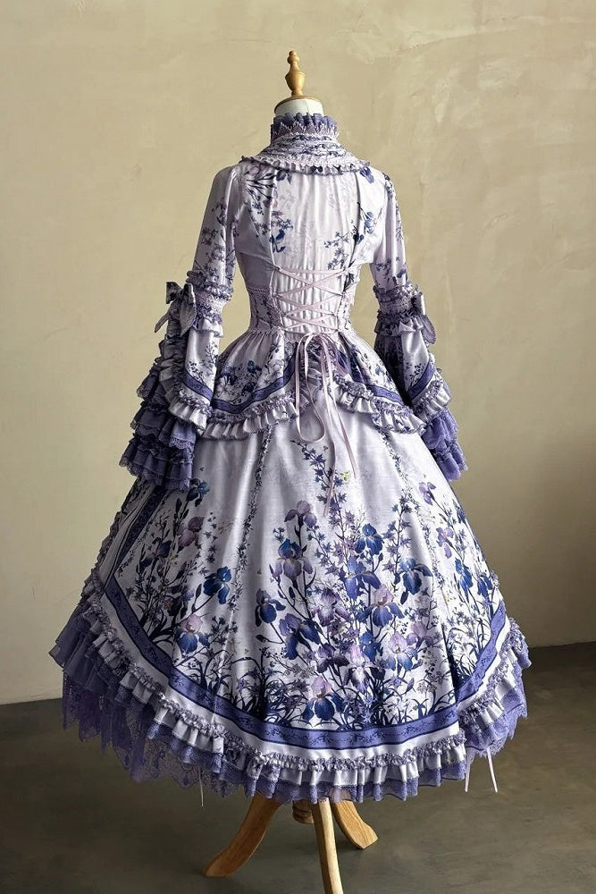 【9月13日予約締切】Purple/Dark Purple Gothic Lolita Elegant Iris Dress Top & Bustier & Skirt Set 1/2+ Full Set
