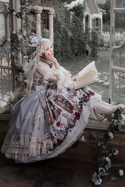 【7月26日予約締切】ブラック/ベージュホワイトエレガントフリルシアーパフスリーブシャツ＋レースリボンロングベルスリーブ（付袖）セット