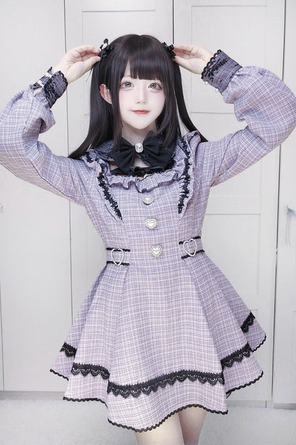 【12月18日予約締切】ジュエルリボンカラースイートレースチェックドレスセットアップ