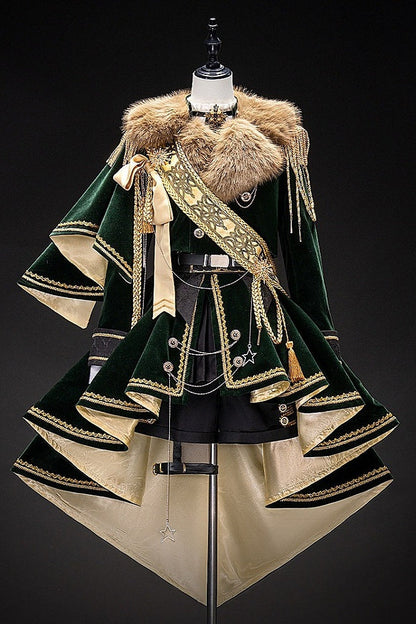 【12月7日予約締切】Dark Green & Gold Royal Prince-Style Military Lolita Set 1/2 + Full Set Ouji Fashion