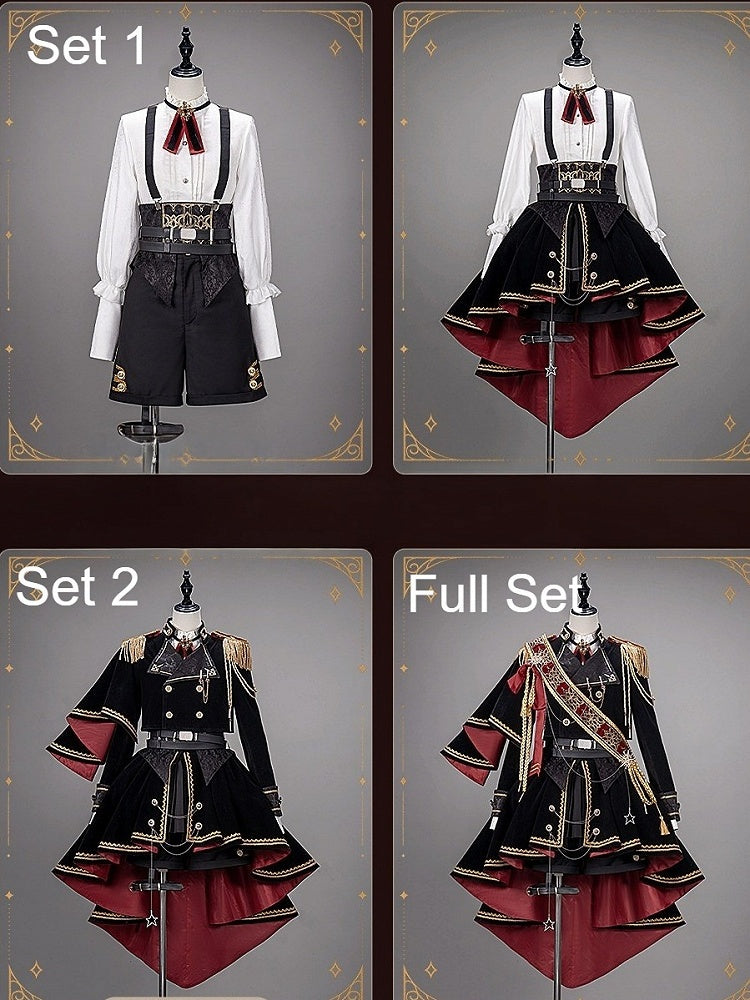 [Pre-order Deadline: December 7] Dark Red & Black Royal Prince-Style Military Lolita Coordinated Set 1/2 + Full Set Ouji Fashion