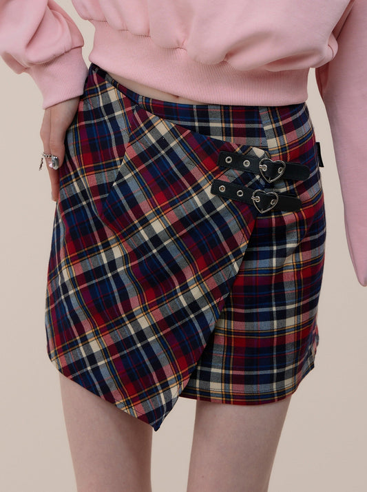 American Retro Short Short Checked Scrap Skirt (jupe à carreaux foncés)