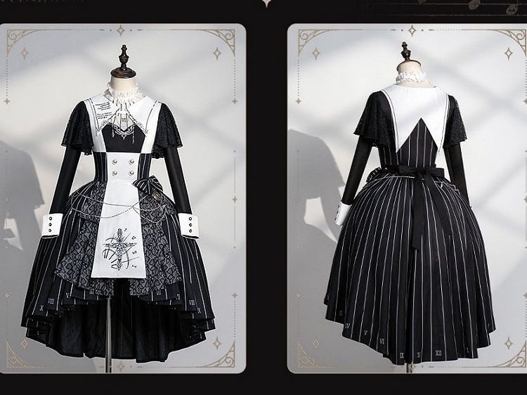 【2月26日予約締切】ゴシックエンブロイダリーストライプ懐中時計シスタードレスフルセット＋ヘッドドレス