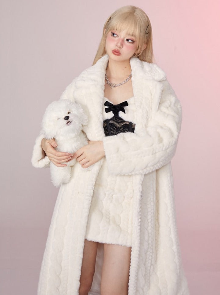 Sweet Milky Long Eco Fur Coat