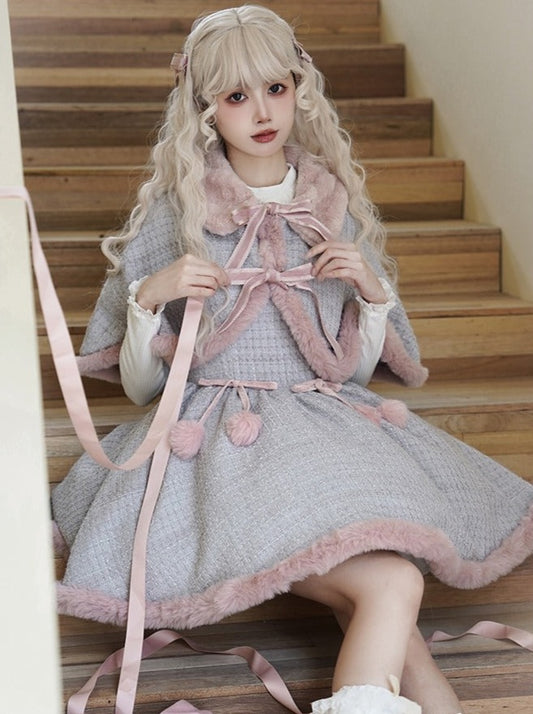 Winter Love Song] withpuji original set sweet tweed small fragrant wind cloak JSK suit autumn and winter