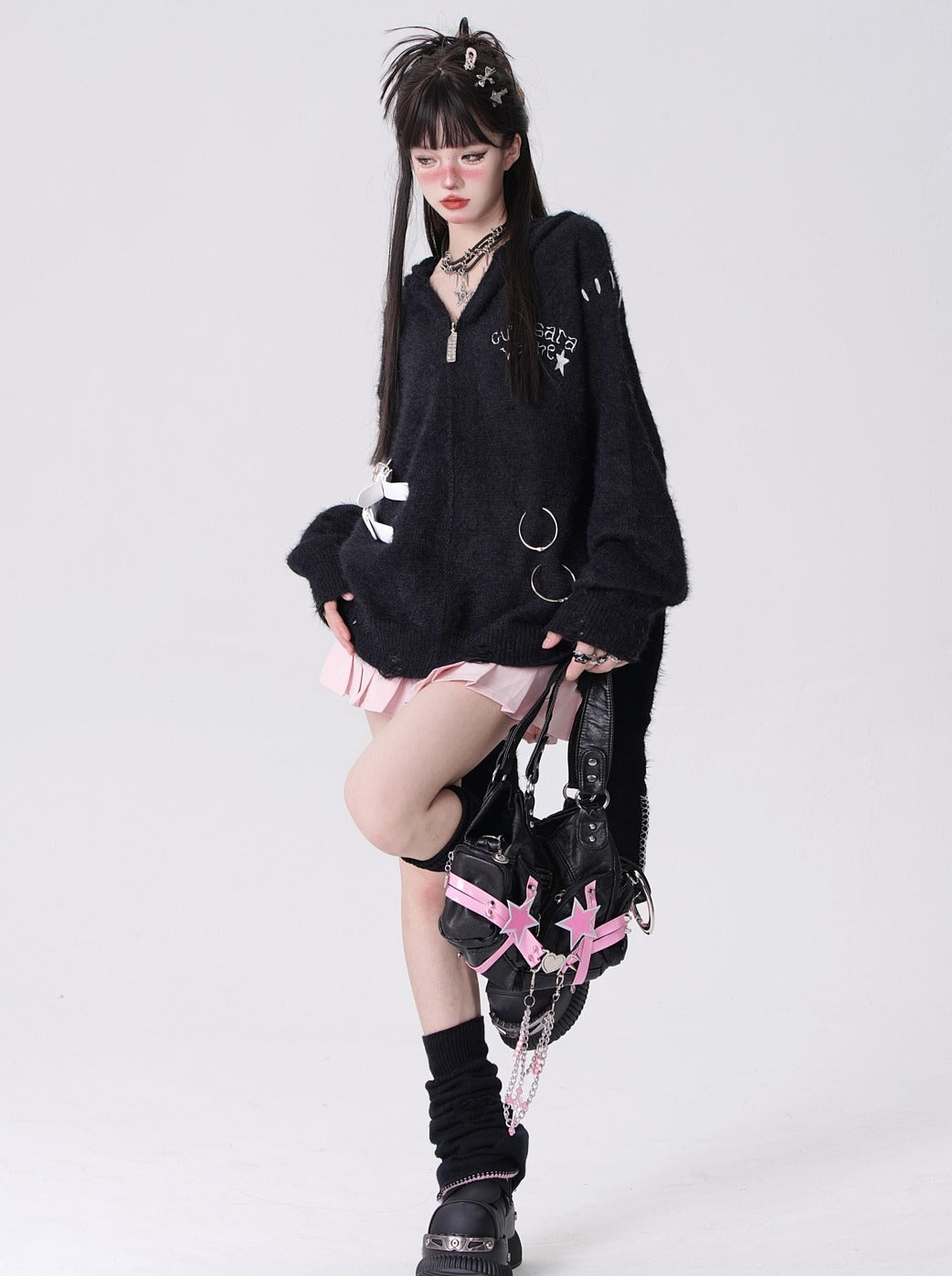 Long Bunny Dark Belt Zip-Up Hoodie