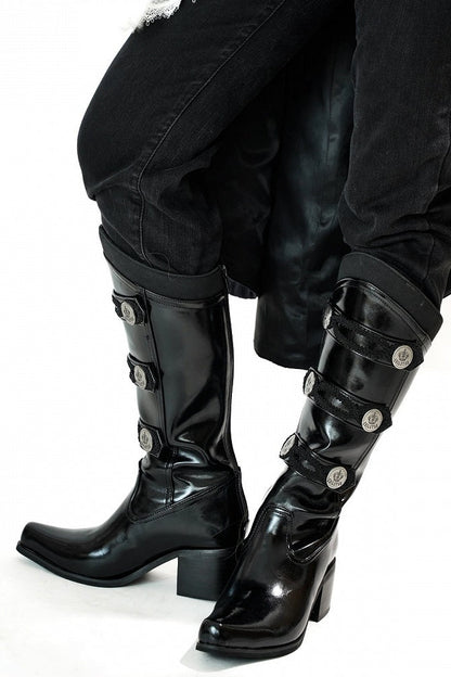 【9月7日予約締切】Black/White/Gray Gothic Lolita Prince Square Toe Retro Boots