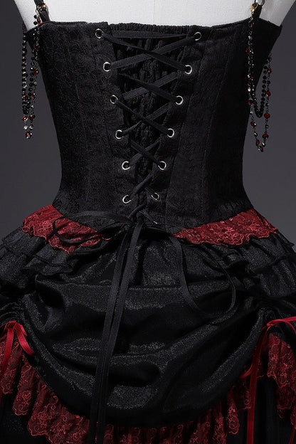 [Pre-order] Red and Black Dark Gothic Lolita Jacquard Corset Bustier Top