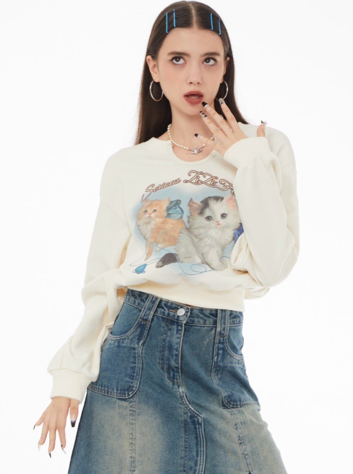 Retro Cat Short Sweatshirt