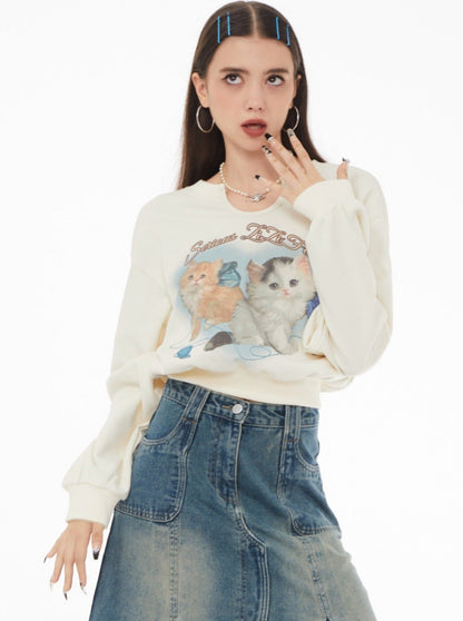 Retro Cat Short Sweatshirt