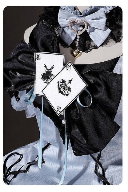 [Reservierungsschluss 10. Juli] Blau-schwarzes Alice-Gothic-Lolita-Komplettset mit Hasenohren-Haarreif und Kleid