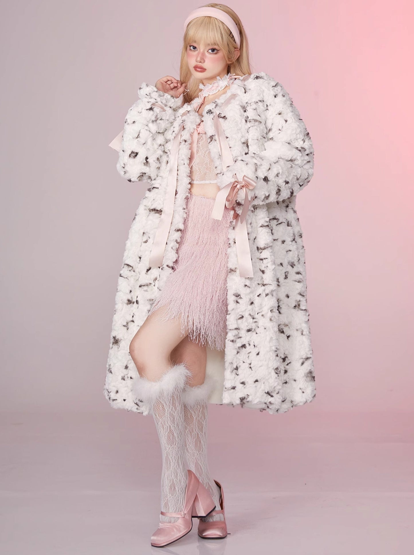 French Cute Fur Leopard Long Coat