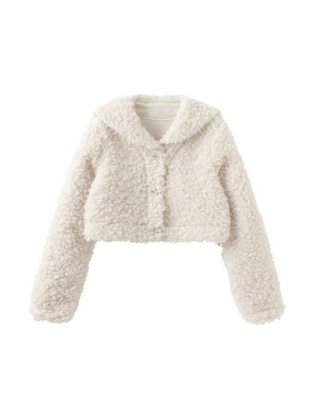 Snow White Sailor Collar Short Fur Jacket