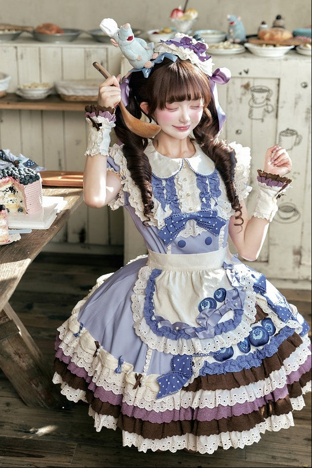 【8月8日予約締切】ブルーベリーカフェロリータOPドレス（ショート・ロング）＋エプロン＋ケーキミニハット