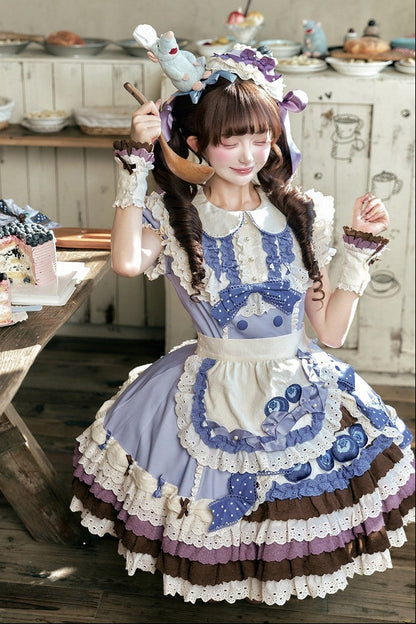 【8月8日予約締切】ブルーベリーカフェロリータOPドレス（ショート・ロング）＋エプロン＋ケーキミニハット